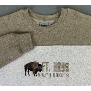 Renegade Club Sweater Large Brown Beige Ft Hays South Dakota Bison Nature Boxy